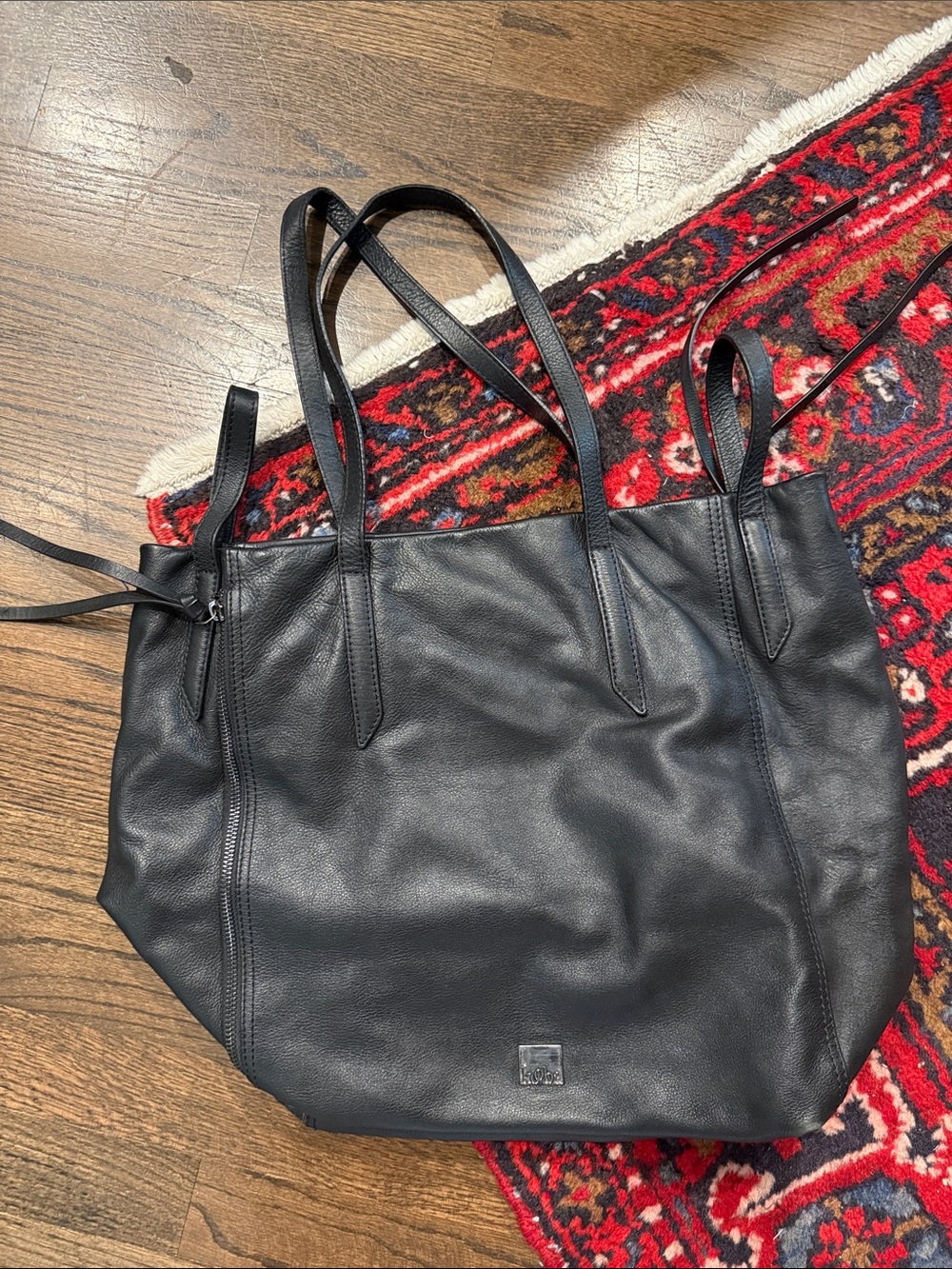 ‘00s Kooba Black Leather Tote with Double Straps